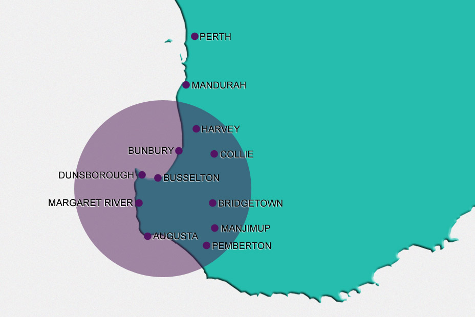 Map of servicable area South West Western Australia